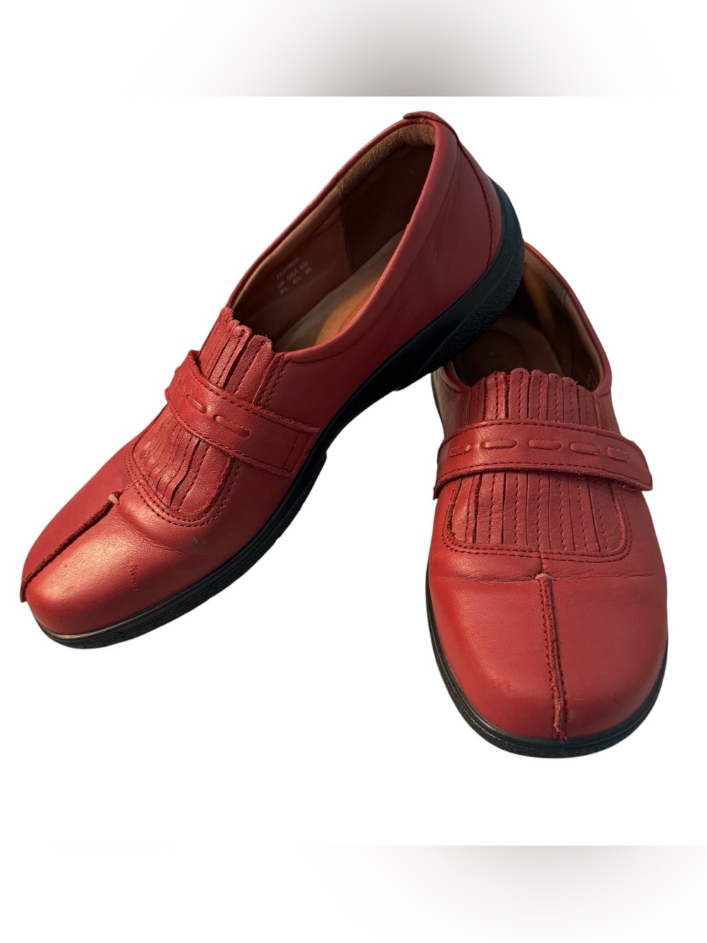 Hotter Comfort Festival Leather Slip On Shoes Women's 8.5 Red Loafers Adjustable
